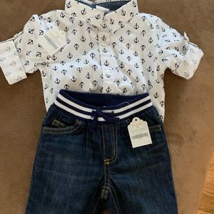 Baby jeans with collared anchor top